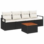 vidaXL Ensemble de canapé de jardin avec coussin 5 Pièces Noir Poly rotin