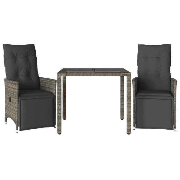 vidaXL Ensemble de bistro de jardin 3 Pièces coussins gris poly rotin