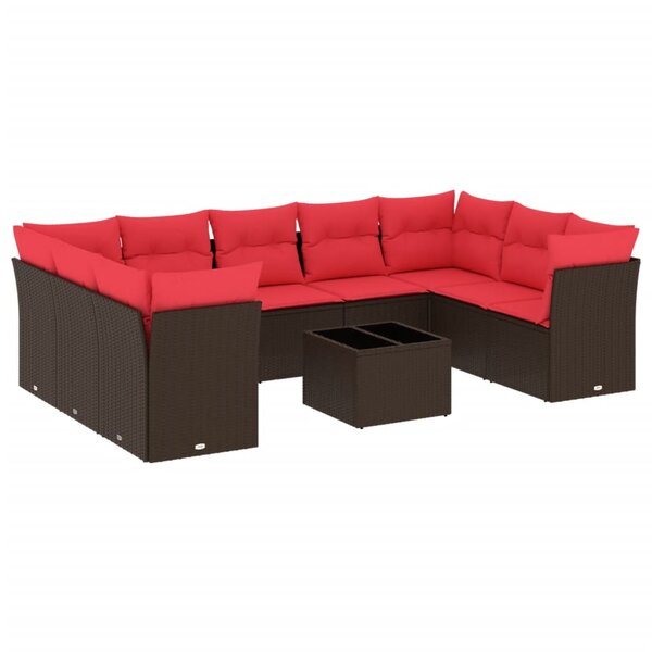 vidaXL Salon de jardin 10 Pièces avec coussins marron résine tressée