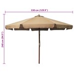 vidaXL Parasol d'extérieur avec mât en bois 330 cm Taupe