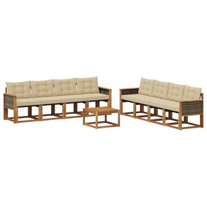vidaXL Ensemble de canapés d'extérieur 9 Pièces Naturel et Beige