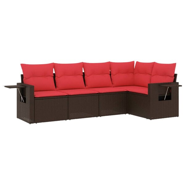 vidaXL Salon de jardin avec coussins 5 Pièces marron résine tressée