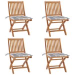 vidaXL Chaises pliables de jardin avec coussins lot de 4 Teck solide