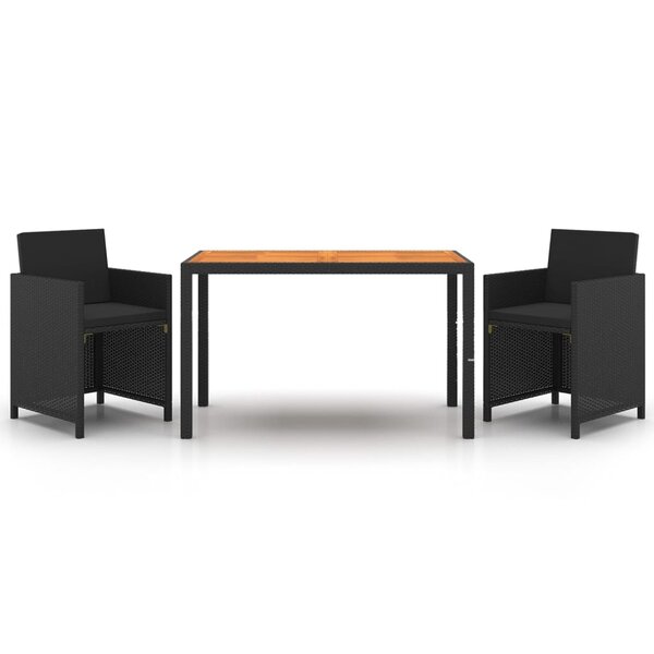 vidaXL Ensemble à dîner de jardin avec coussins 3 Pièces poly rotin noir