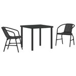 vidaXL Set de salle à manger de jardin 3 pièces en rattan poly noir