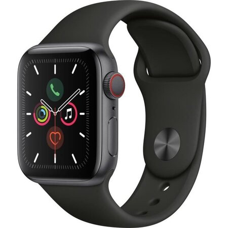 Apple Watch Series 5 Cellular 40 mm Boîtier en Aluminium Gris Sidéral avec Bracelet Sport Noir - S/M