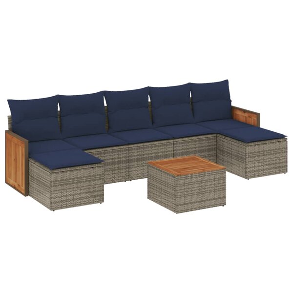vidaXL Salon de jardin 8 Pièces avec coussins gris résine tressée