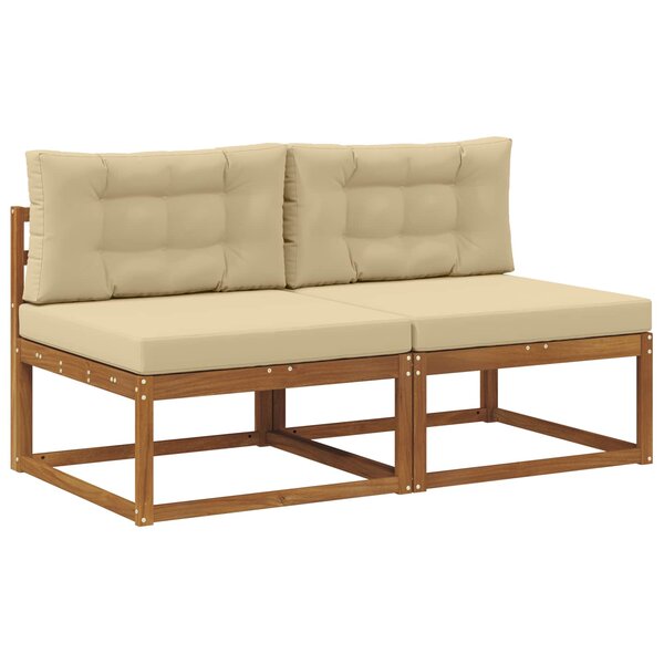 vidaXL Sofa de milieu extérieur avec coussin 2 Pièce Naturel