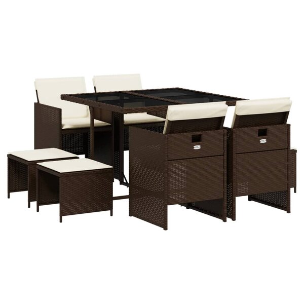 vidaXL Ensemble à manger de jardin et coussins 9 Pièces marron poly rotin