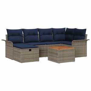 vidaXL Ensemble de canapé de jardin avec coussin 7 Pièces Gris Poly rotin