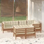 vidaXL Salon de jardin 7 Pièces avec coussins Marron miel Bois de pin