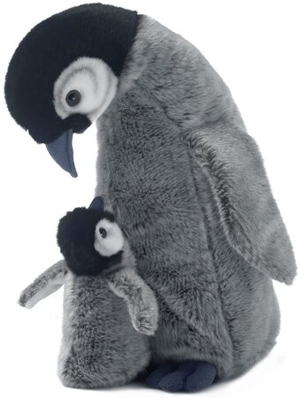 Peluche Maman Pingouin Avec Bébé De 30 Cm Noir Gris