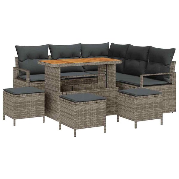 vidaXL Ensemble de canapé de jardin avec coussin 9 Pièces Gris Poly rotin