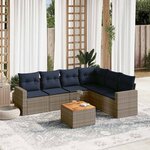 vidaXL Salon de jardin 7 Pièces avec coussins gris résine tressée