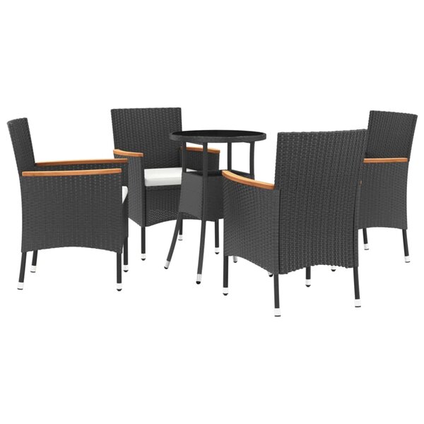 vidaXL Ensemble de bistro de jardin 5 Pièces coussins noir poly rotin
