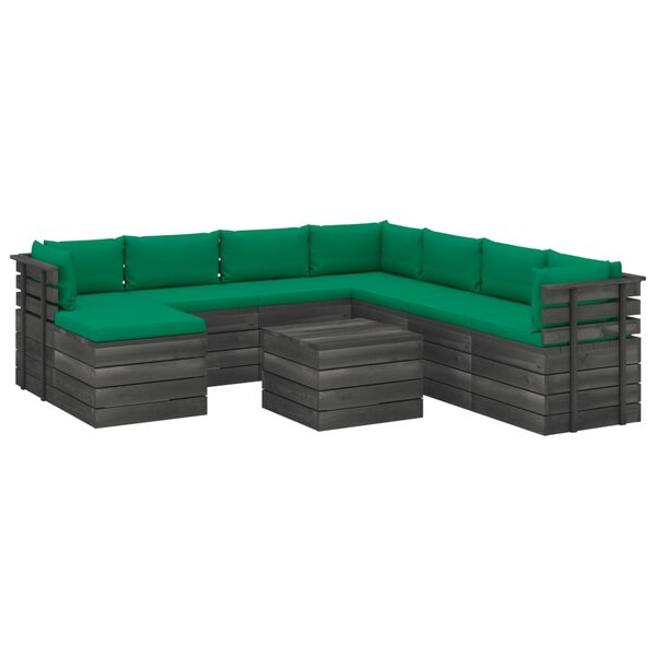 vidaXL Salon palette de jardin 9 Pièces avec coussins Bois de pin massif