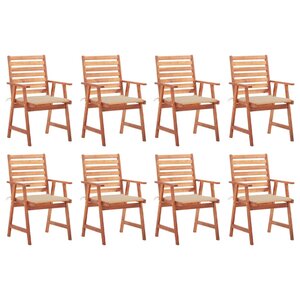 vidaXL Chaises à manger d'extérieur lot de 8 et coussins Acacia massif