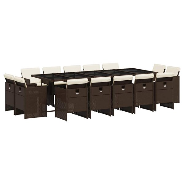 vidaXL Ensemble à manger de jardin avec coussins 15 Pièces marron rotin