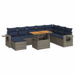 vidaXL Salon de jardin 9 Pièces avec coussins gris résine tressée