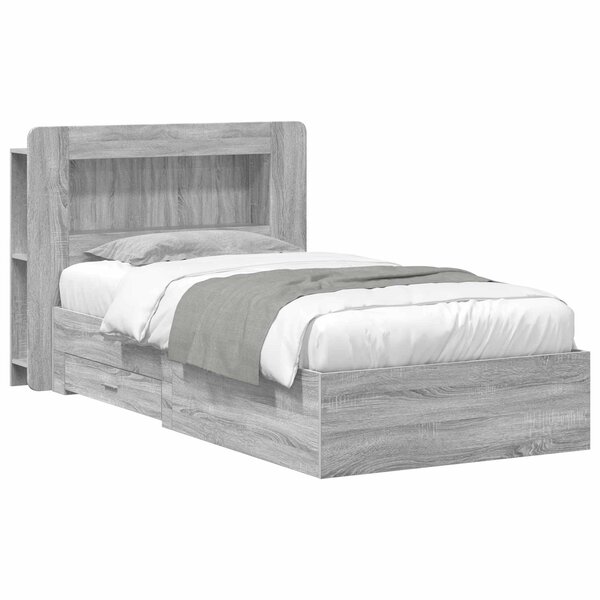 vidaXL Cadre de lit avec rangement Sonoma gris 90 x 200 cm