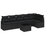 vidaXL Ensemble de canapé de jardin avec coussin 7 Pièces Noir