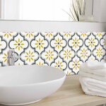 Stickers carrelage 15 x 15 cm - motif floral ochre et gris