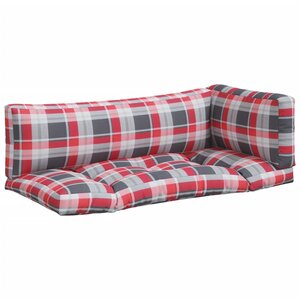 vidaXL Coussins de palette 3 Pièces carreaux rouges tissu
