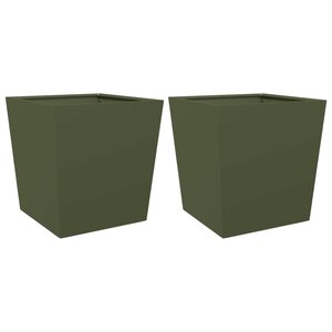 vidaXL Jardinières 2 Pièces vert olive 50x50x50 cm acier