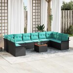 vidaXL Ensemble de canapé de jardin avec coussin 11 Pièces Noir polyrotin