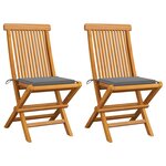 vidaXL Chaises de jardin et coussins gris lot de 2 Bois de teck massif