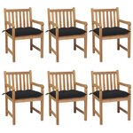 vidaXL Chaises de jardin lot de 6 et coussins noir Bois de teck solide