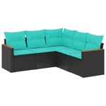 vidaXL Salon de jardin 5 Pièces avec coussins noir résine tressée