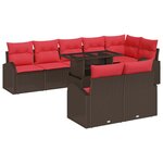 vidaXL Ensemble de canapé de jardin 9 Pièces Marron et rouge polyrotin