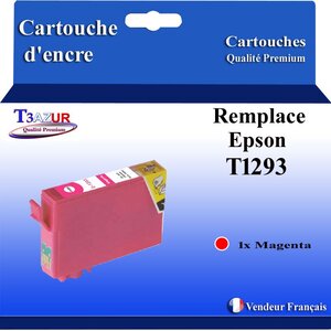 T3AZUR- Cartouche Compatible avec Epson T1293 remplace Epson WorkForce WF-3010DW WF-3030DTWF WF-3040DTWF WF-3520DWF WF-7015 WF-7515 WF-7525 Magenta