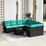 vidaXL Ensemble de canapé de jardin avec coussin 9 Pièces Noir polyrotin
