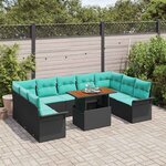 vidaXL Ensemble de canapé de jardin avec coussin 10 Pièces Noir et bleu