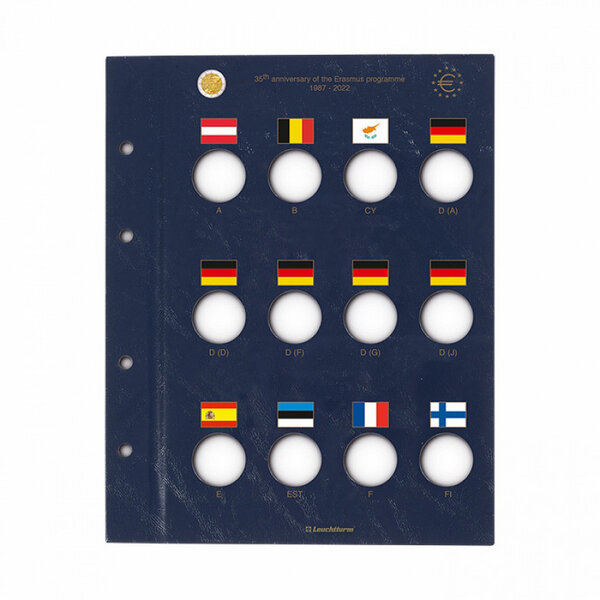 Feuilles numismatiques Vista pour 23 pièces de 2 euros ERASMUS 2022.