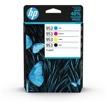 HP 953 pack de 4 cartouches d'encre authentiques, noir/cyan/magenta/jaune (6ZC69AE) pour HP OfficeJet Pro 7700 / 8200 / 8700