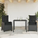vidaXL Ensemble à manger de jardin avec coussins 3 Pièces Noir