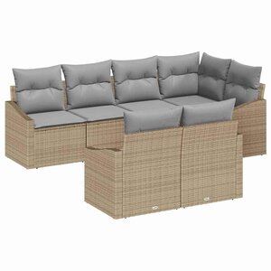 vidaXL Ensemble de canapé de jardin 7 Pièces Beige Poly rotin