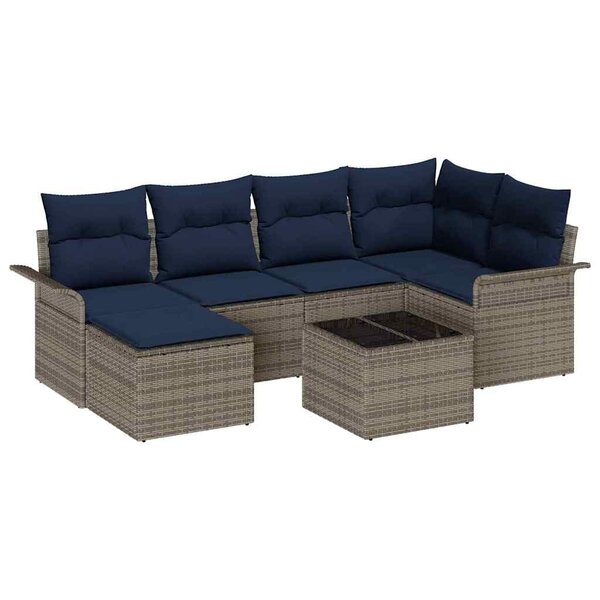 vidaXL Ensemble de canapé de jardin avec coussin 7 Pièces Gris Poly rotin