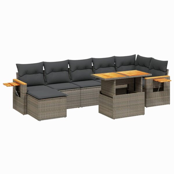 vidaXL Salon de jardin 8 Pièces avec coussins gris résine tressée