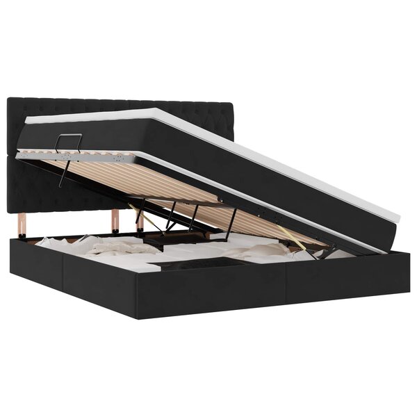 vidaXL Lit de rangement LED avec matelas Noir 180 x 200 cm Velours