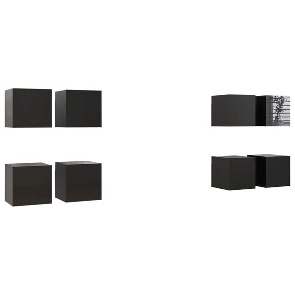 vidaXL Meubles TV muraux 8 Pièces Noir brillant 30 5x30x30 cm