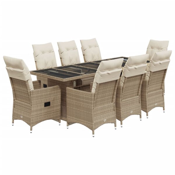 vidaXL Ensemble de bistro de jardin 9 Pièces coussins beige poly rotin
