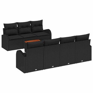 vidaXL Ensemble de canapé de jardin avec coussin 8 Pièces Noir polyrotin
