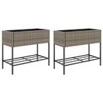vidaXL Jardinières avec étagère 2 Pièces gris 90x40x75 cm résine tressée