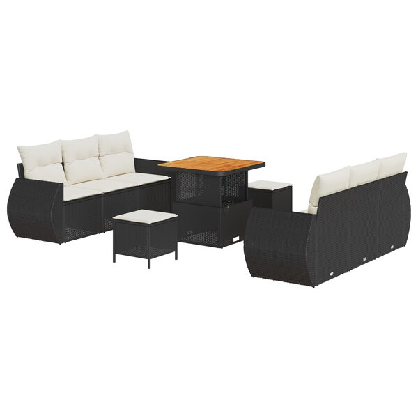 vidaXL Ensemble de jardin 9 pièces avec des coussins en polyrotin noir et acacia