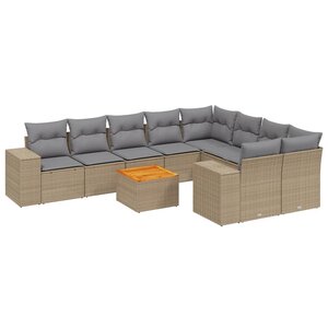 vidaXL Salon de jardin avec coussins 10 Pièces beige résine tressée