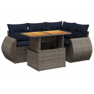 vidaXL Salon de jardin 5 Pièces avec coussins gris résine tressée